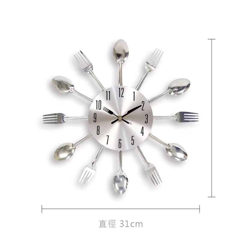 iINDOORS 金屬餐具靜音時鐘 掛鐘 鐵鐘 設計 刀叉 湯匙 餐廳裝飾