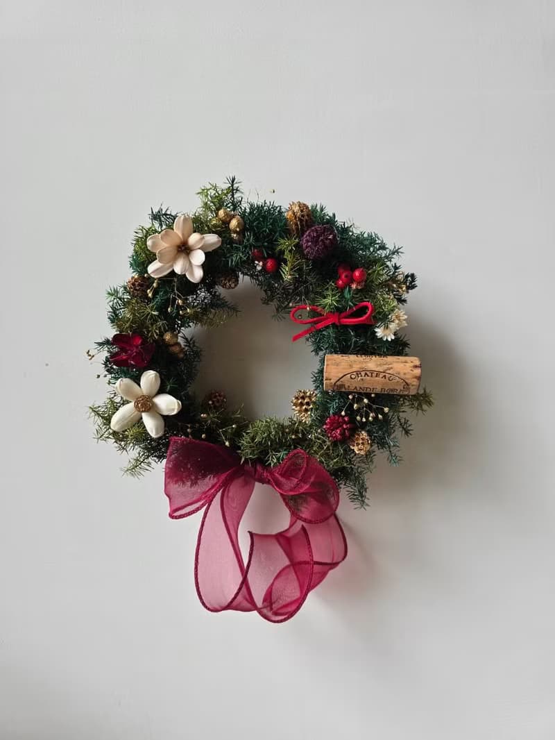 聖誕交換禮物推薦】永生雪松小花圈 作乾燥風・節慶居家佈置・