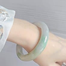 財富•高貴|細糯微冰白底青完美平安手鐲|緬甸A貨翡翠#57.3|#20