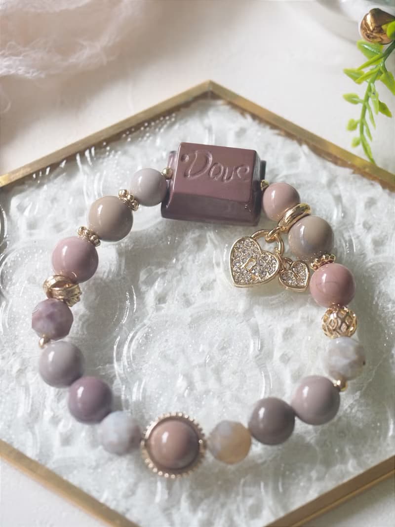 莫蘭迪色系德芙巧克力阿拉善 鑽切珊瑚玉 阿拉善設計款 手鍊