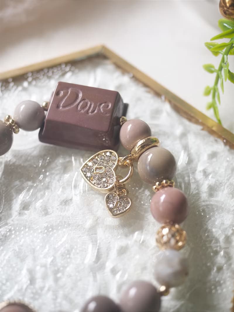 莫蘭迪色系德芙巧克力阿拉善 鑽切珊瑚玉 阿拉善設計款 手鍊