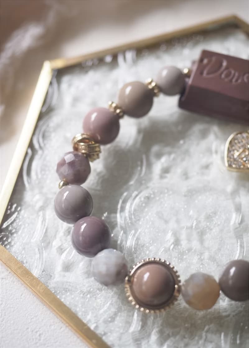 莫蘭迪色系德芙巧克力阿拉善 鑽切珊瑚玉 阿拉善設計款 手鍊