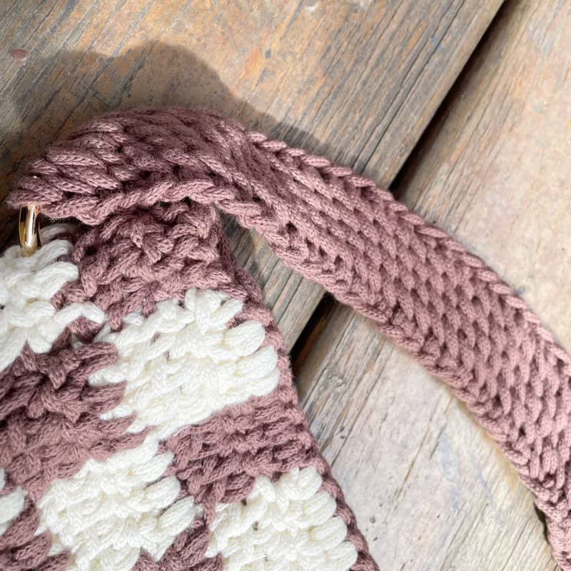 手工鉤織棋格腋下包 手挽【Crochet bag】