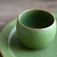 【絕美釉色】美濃燒-霧釉鶯綠丸碗/小皿