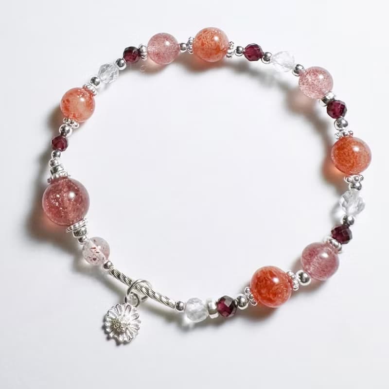火焰之舞的傳奇-太陽石.草莓晶.石榴石手鍊