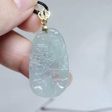 【親翠】天然翡翠 冰透藍底小山水牌項鍊 有山有水有靠山 送禮禮