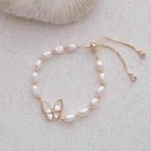 PANNE Butterfly Mother of Pearl with Oval Baroque Pearl Bracelet