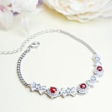 |招財•幸福|緬甸翡翠天然無燒高冰紅白翡蛋面純銀多顆蝴蝶結手鏈