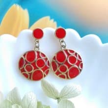 Vintage Jewelry 西洋古董飾品 復古 簡約 紅圈 垂墜 針式耳環