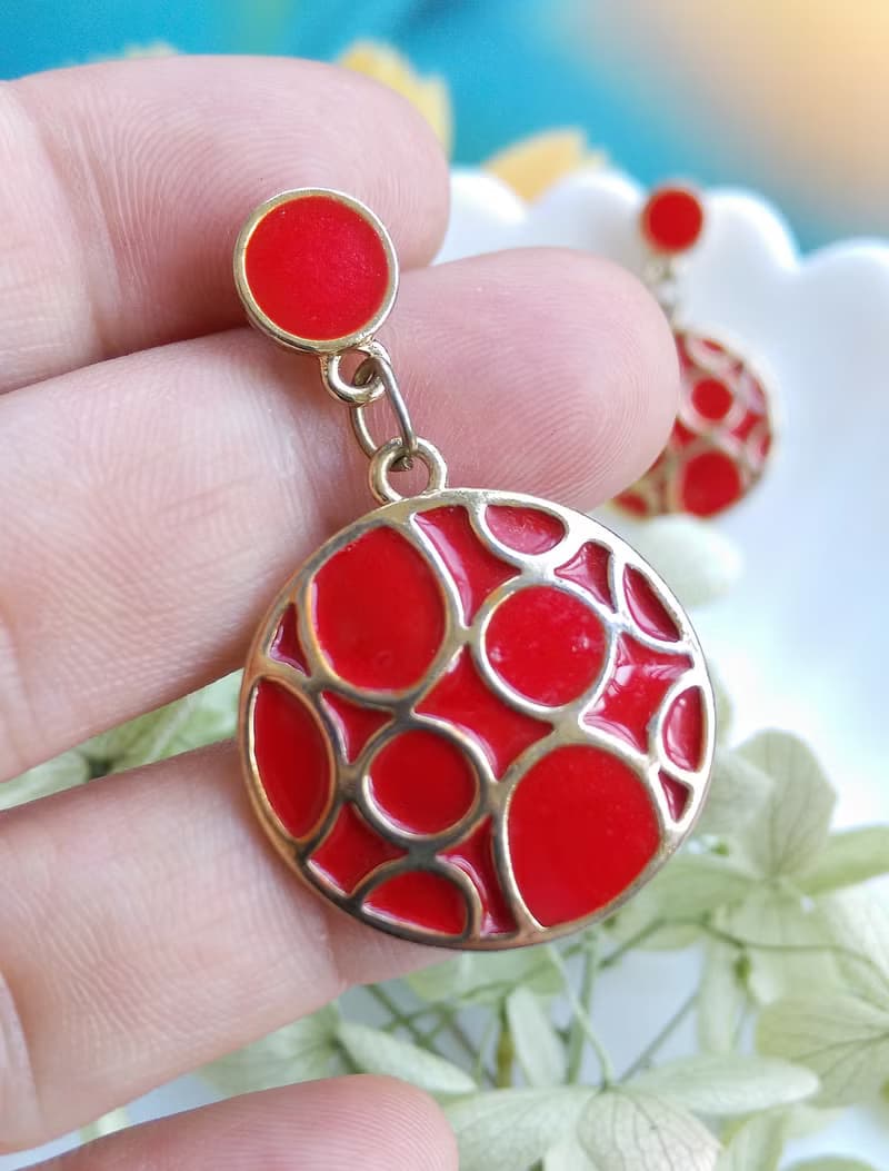 Vintage Jewelry 西洋古董飾品 復古 簡約 紅圈 垂墜 針式耳環