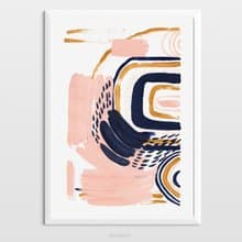 Blue pink gold abstract wall art original painting gouache artwork modern poster