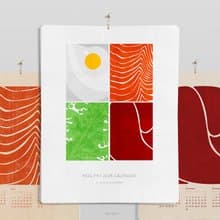 Healthy 2025 Printable Calendar Abstract Fried Eggs Salad Salmon Beef Meat Wall