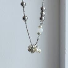 初雪項鍊 不鏽鋼編織項鍊 月光石 日本珠