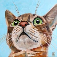 Funny Cat Painting Original Art, Cute Pet Portrait, Cat Wall Art, Animalistic