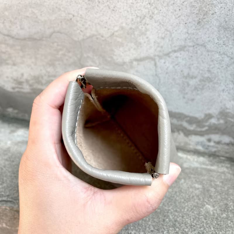 手工縫製牛皮彈彈口金零錢小物包-大象灰 生日禮物 交換禮物 通勤
