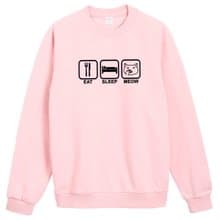 Eat Sleep Meow 大學T 刷毛 中性版 淺粉色 吃睡喵貓咪秋冬保暖