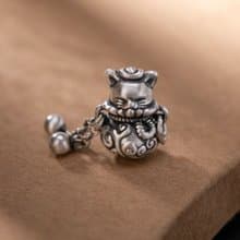 Thai Silver Handmade Lucky Cat Pendants for Women 925 Silver Balls Tassels