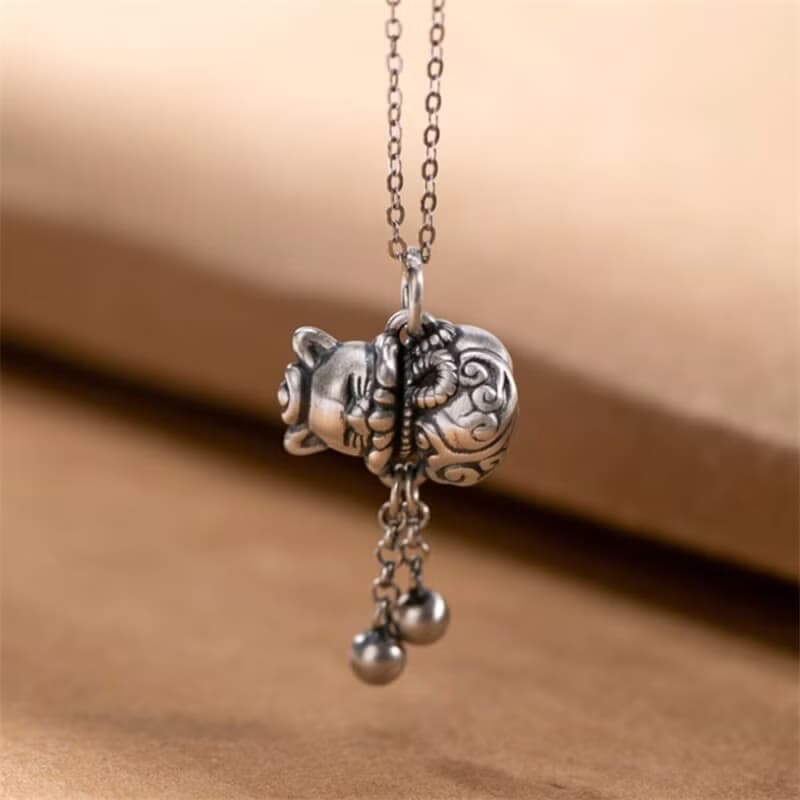 Thai Silver Handmade Lucky Cat Pendants for Women 925 Silver Balls Tassels