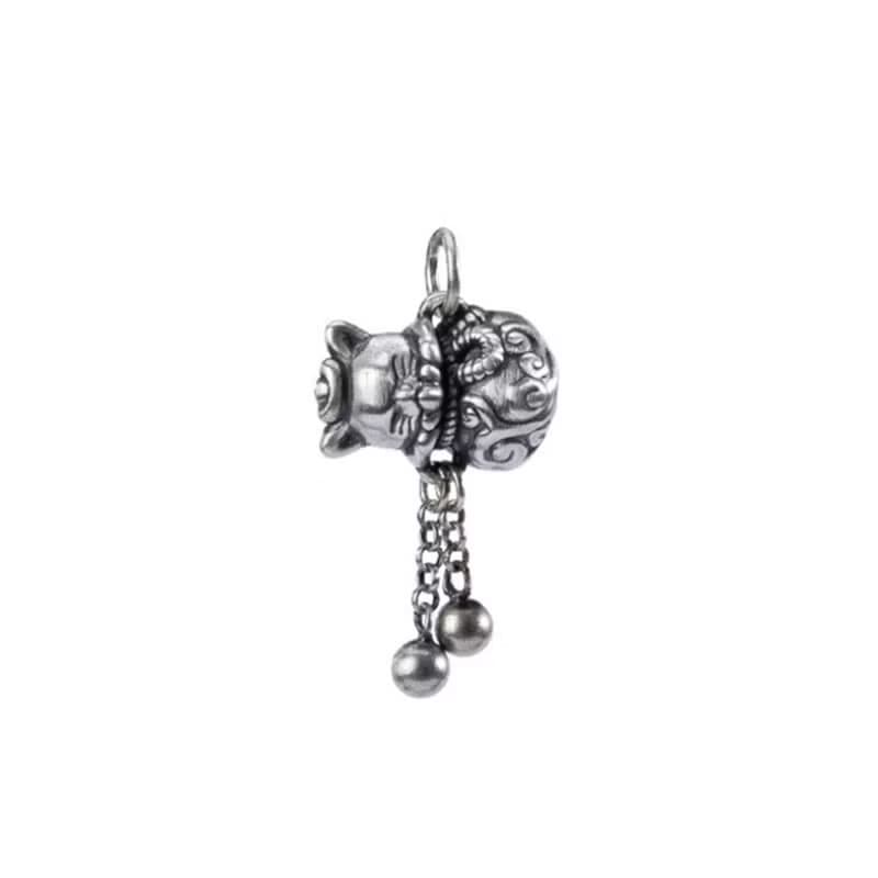 Thai Silver Handmade Lucky Cat Pendants for Women 925 Silver Balls Tassels