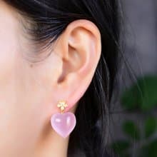 天然莫桑比剋星光粉水晶愛心耳釘 耳墜 飽滿圓潤 顏色粉潤