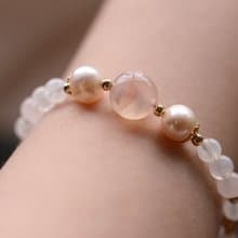【神山晶礦】 櫻花瑪瑙珍珠月光粉晶手鍊