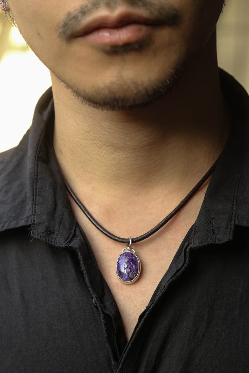 【水晶系列】水墨紋理 紫龍晶 帶光效應 925純銀簡約吊墜