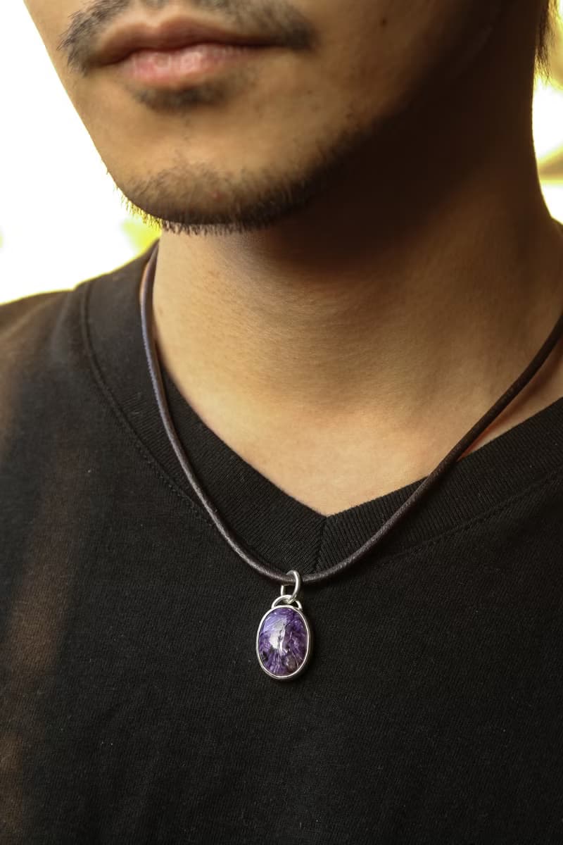 【水晶系列】水墨紋理 紫龍晶 帶光效應 925純銀簡約吊墜