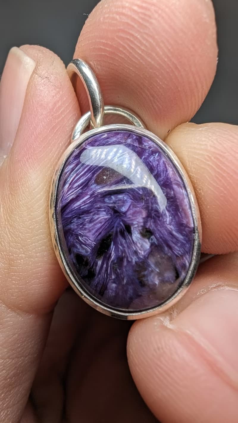 【水晶系列】水墨紋理 紫龍晶 帶光效應 925純銀簡約吊墜