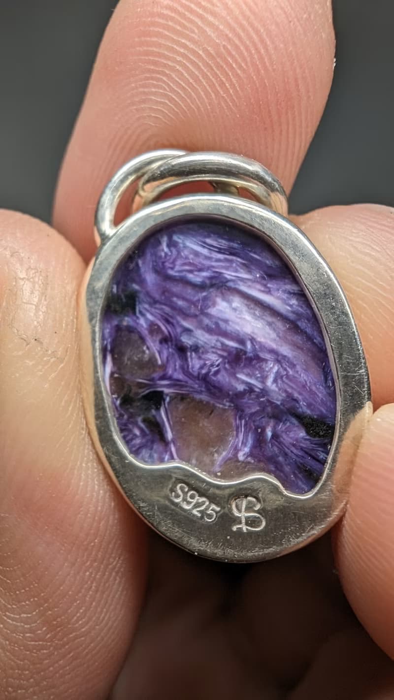 【水晶系列】水墨紋理 紫龍晶 帶光效應 925純銀簡約吊墜