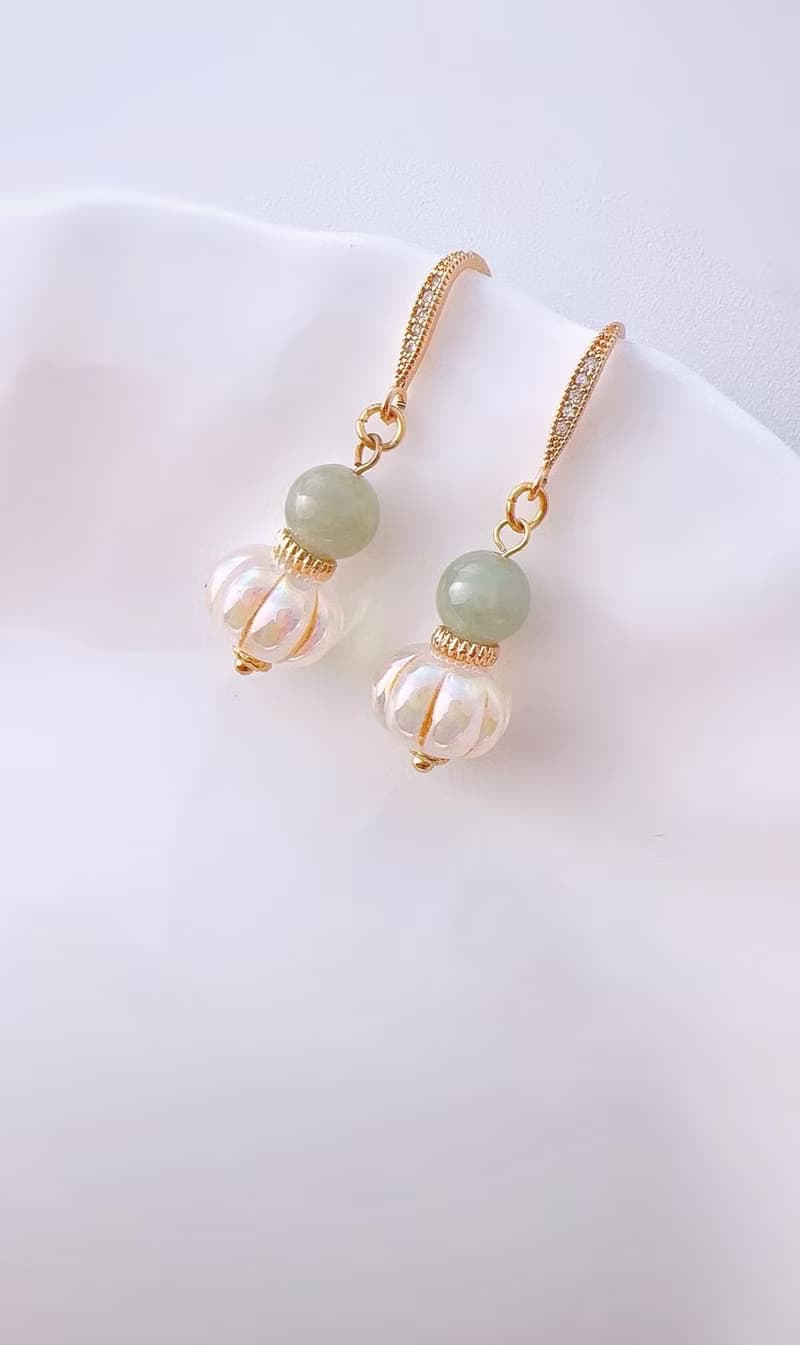 天然玉瓜珠吊坠耳环