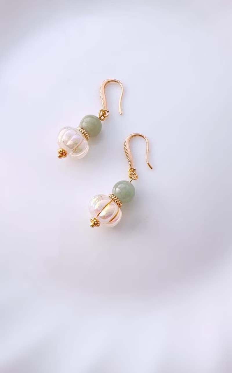 天然玉瓜珠吊坠耳环