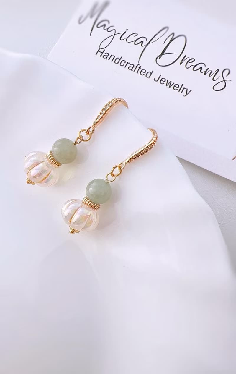 天然玉瓜珠吊坠耳环