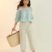 甜果子印花抽繩上衣(藍)