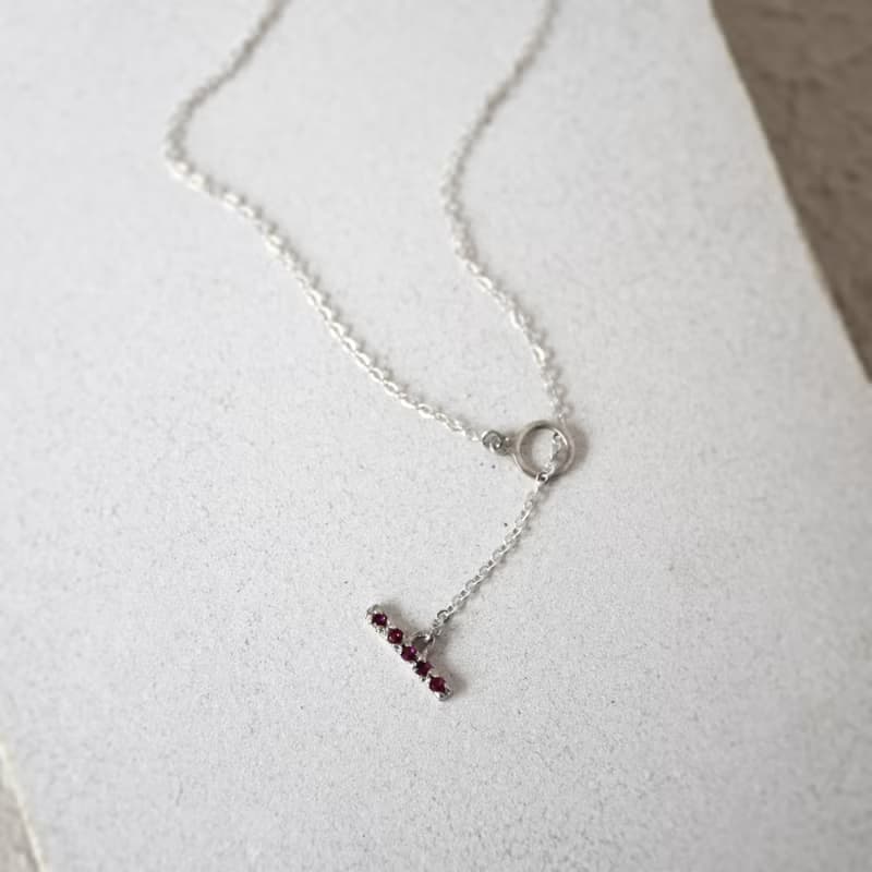 簡約玫瑰色石榴石925銀自由長度項鍊 // 鎖骨項鍊 //一月份生日石