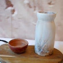 手捏粉引蒹葭 日本清酒杯壺組 一壺一杯 清酒瓶   清酒杯 陶 送禮