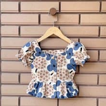 日本六色花 米藍  - 小夏綠蒂法式短袖上衣