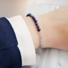 守護者純銀手鍊(青金石/拉長石) | 雙色天然石 招財水晶串珠手鏈