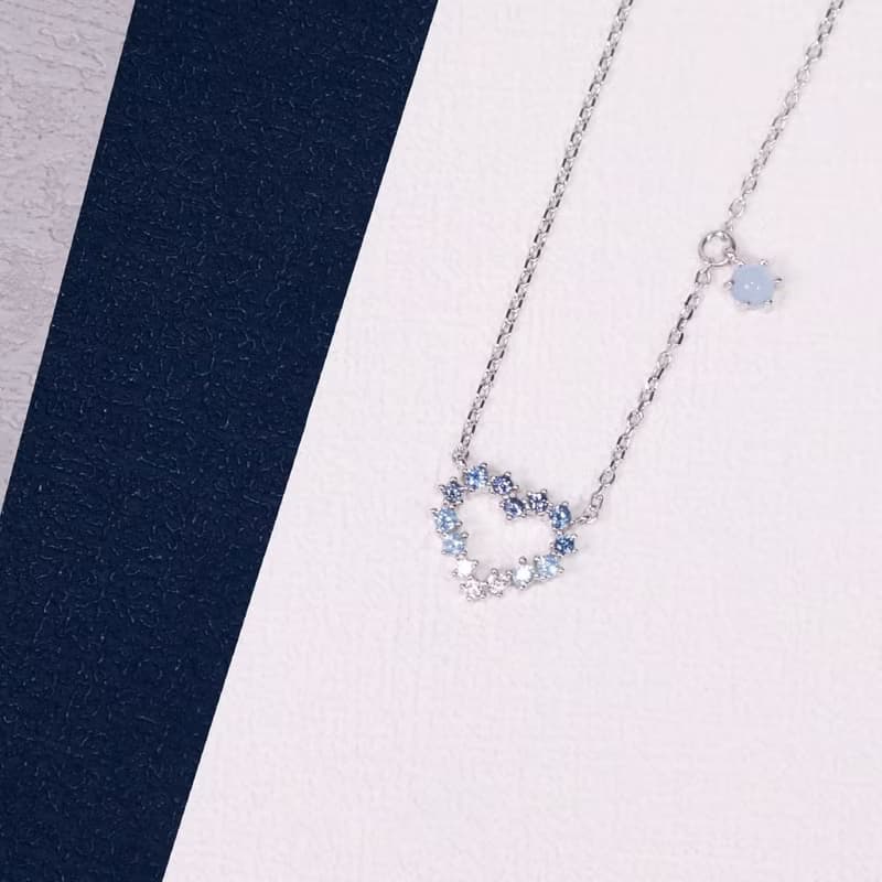 L'amour 粉藍漸變愛心頸鏈 (白金色)