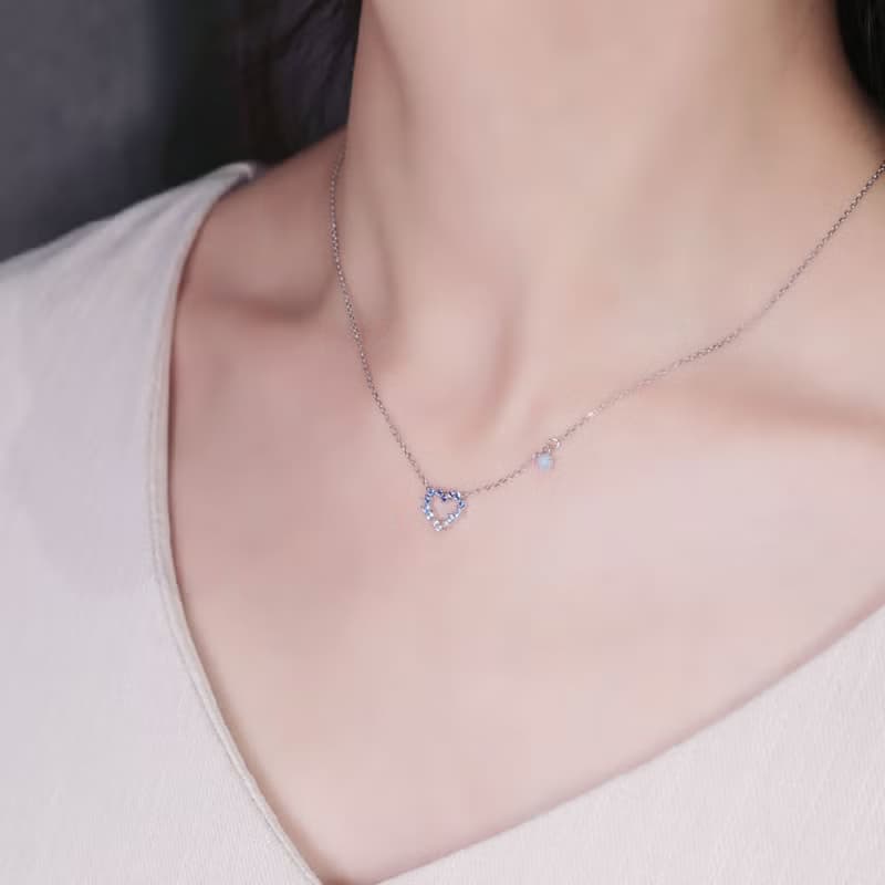 L'amour 粉藍漸變愛心頸鏈 (白金色)