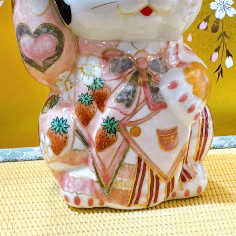 【莓舞甜心】日本清水燒招財貓 - 黑地紅葉