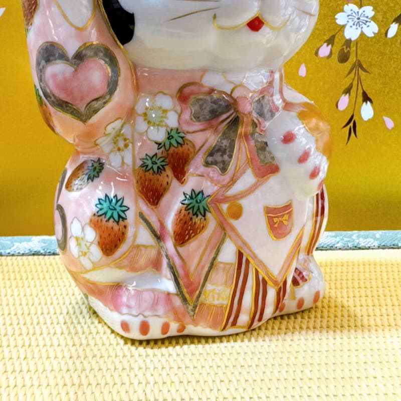 【莓舞甜心】日本清水燒招財貓 - 黑地紅葉