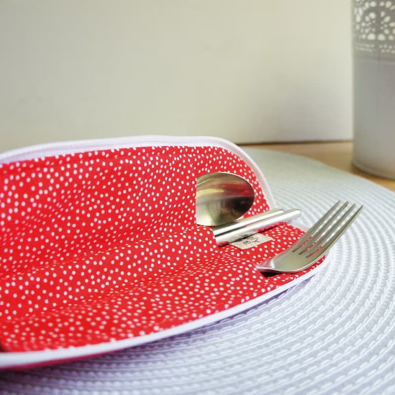 Lovely石洗丹寧牛仔簡約餐具袋、筆袋、石洗帆布紅