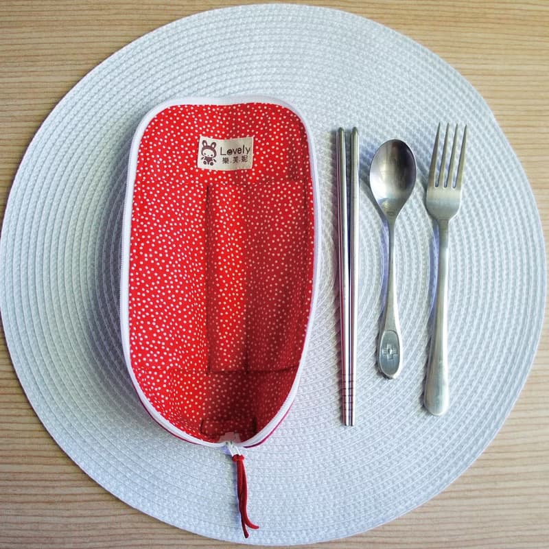 Lovely石洗丹寧牛仔簡約餐具袋、筆袋、石洗帆布紅