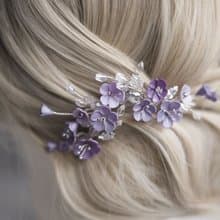 Violet set of hair pins, Floral wedding piece, Dusty purple bridal headpiece