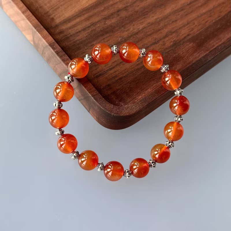 【梧桐居】紅瑪瑙復古鍍銀手鏈 【巨蟹獅子座|7月】正面能量 鎮定