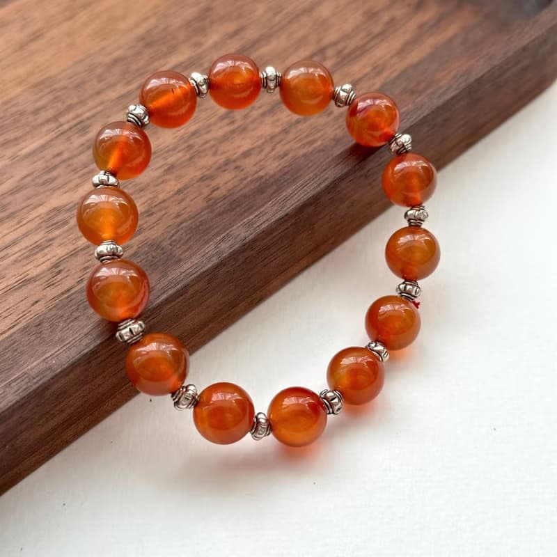 【梧桐居】紅瑪瑙復古鍍銀手鏈 【巨蟹獅子座|7月】正面能量 鎮定