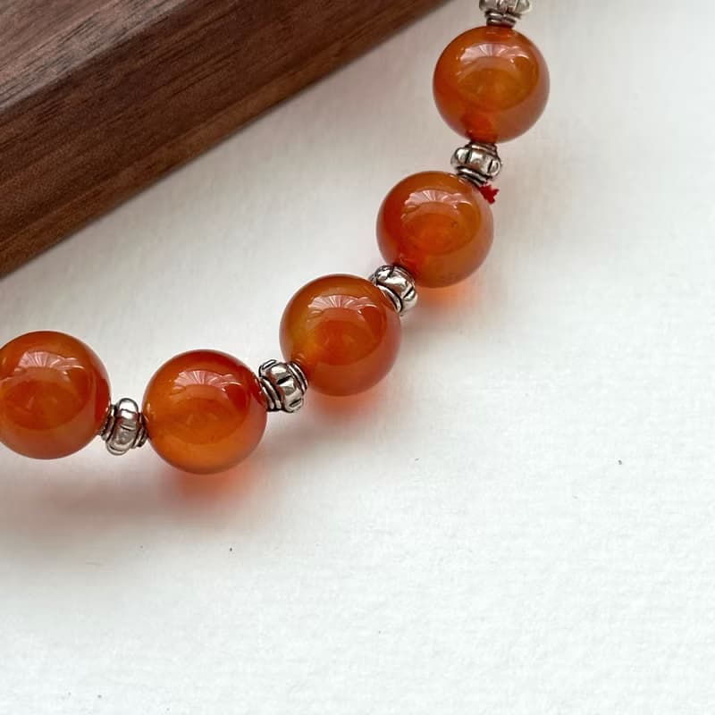 【梧桐居】紅瑪瑙復古鍍銀手鏈 【巨蟹獅子座|7月】正面能量 鎮定