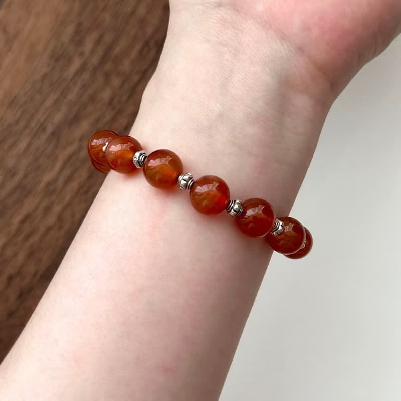 【梧桐居】紅瑪瑙復古鍍銀手鏈 【巨蟹獅子座|7月】正面能量 鎮定