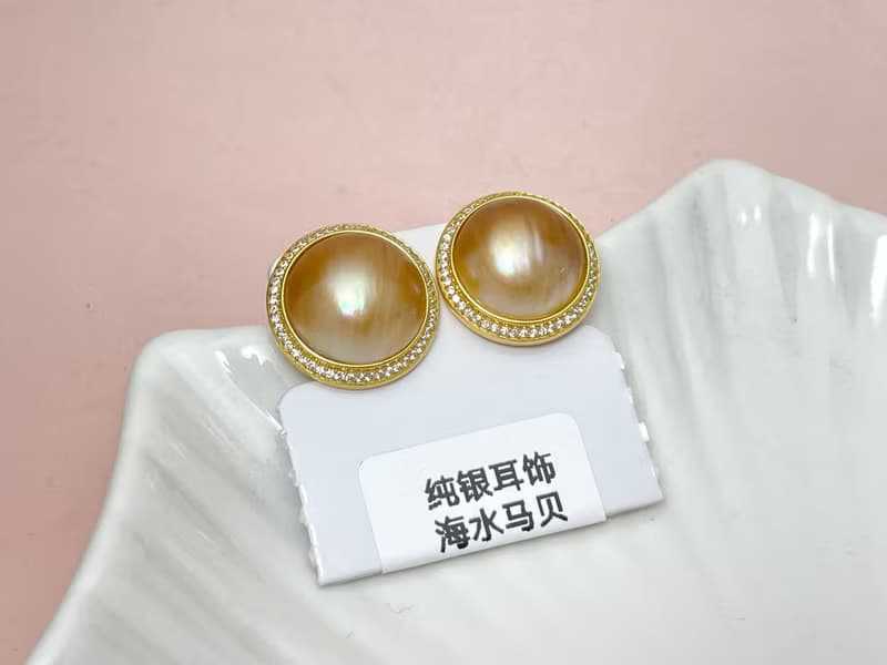 羽黃金 馬貝珍珠  古典風格 純銀 滿鑲 耳飾