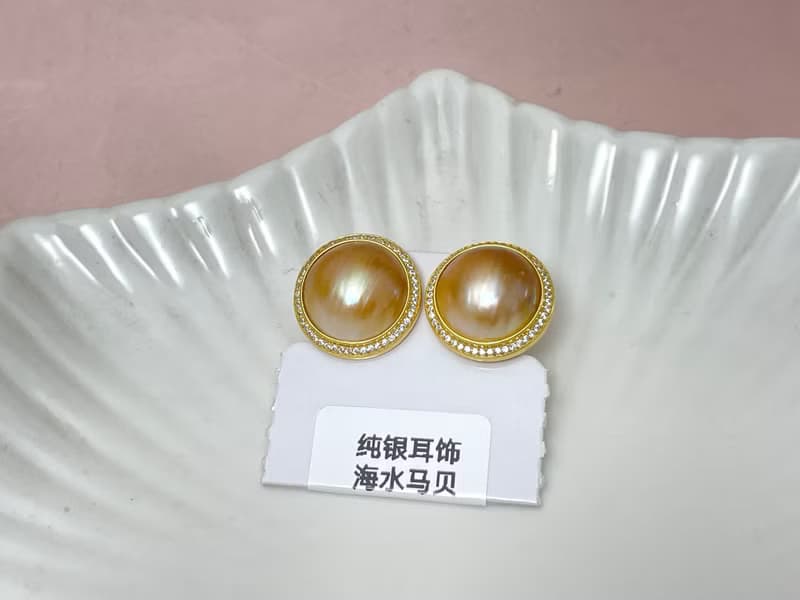 羽黃金 馬貝珍珠  古典風格 純銀 滿鑲 耳飾